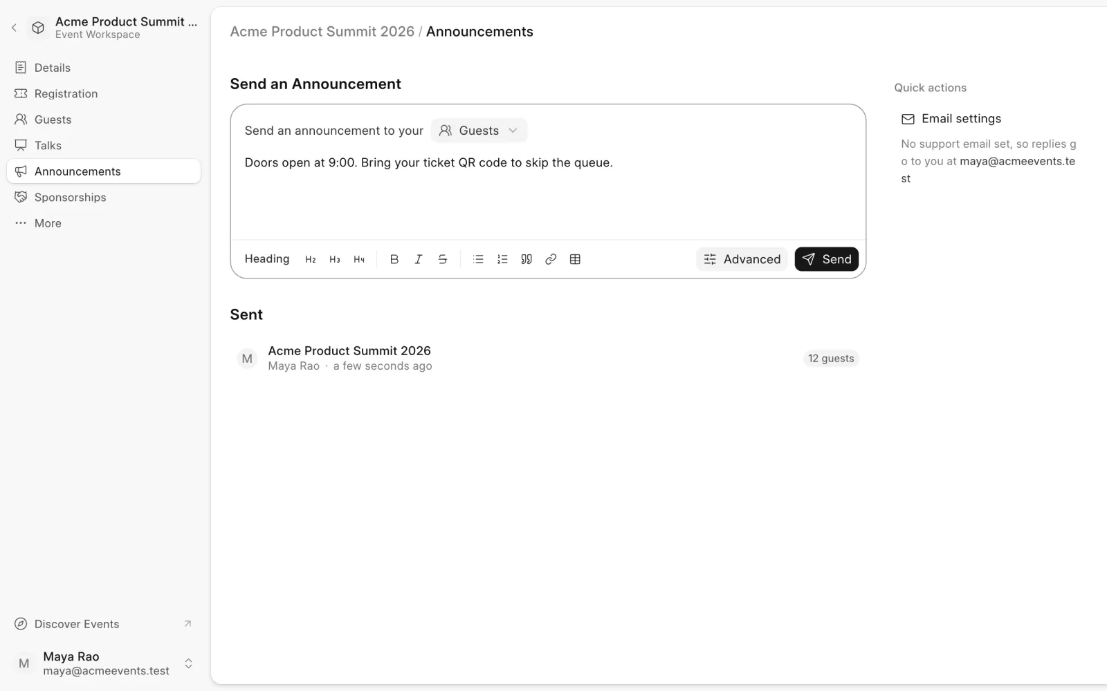 An announcement ready to send