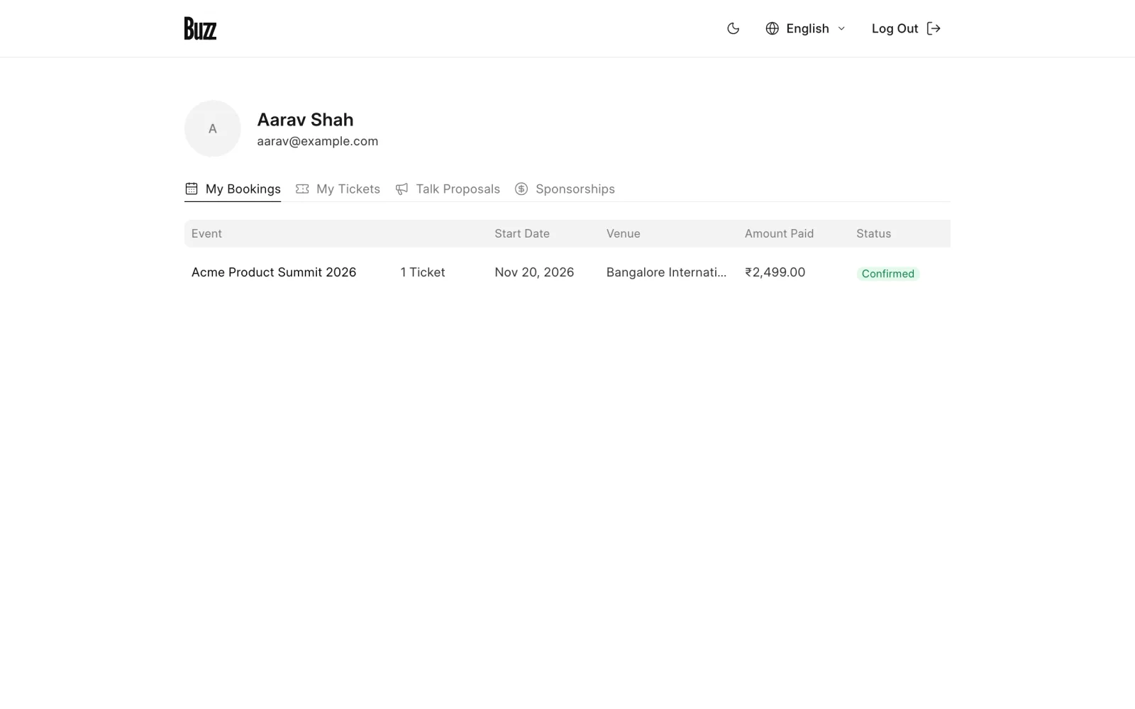 My Bookings in a Buzz account