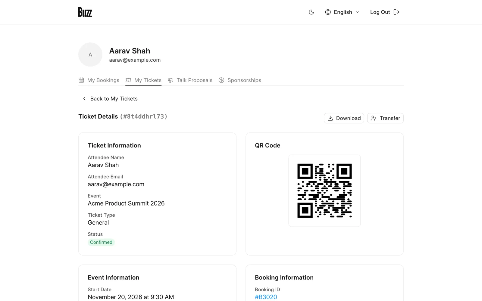 A ticket with its QR code