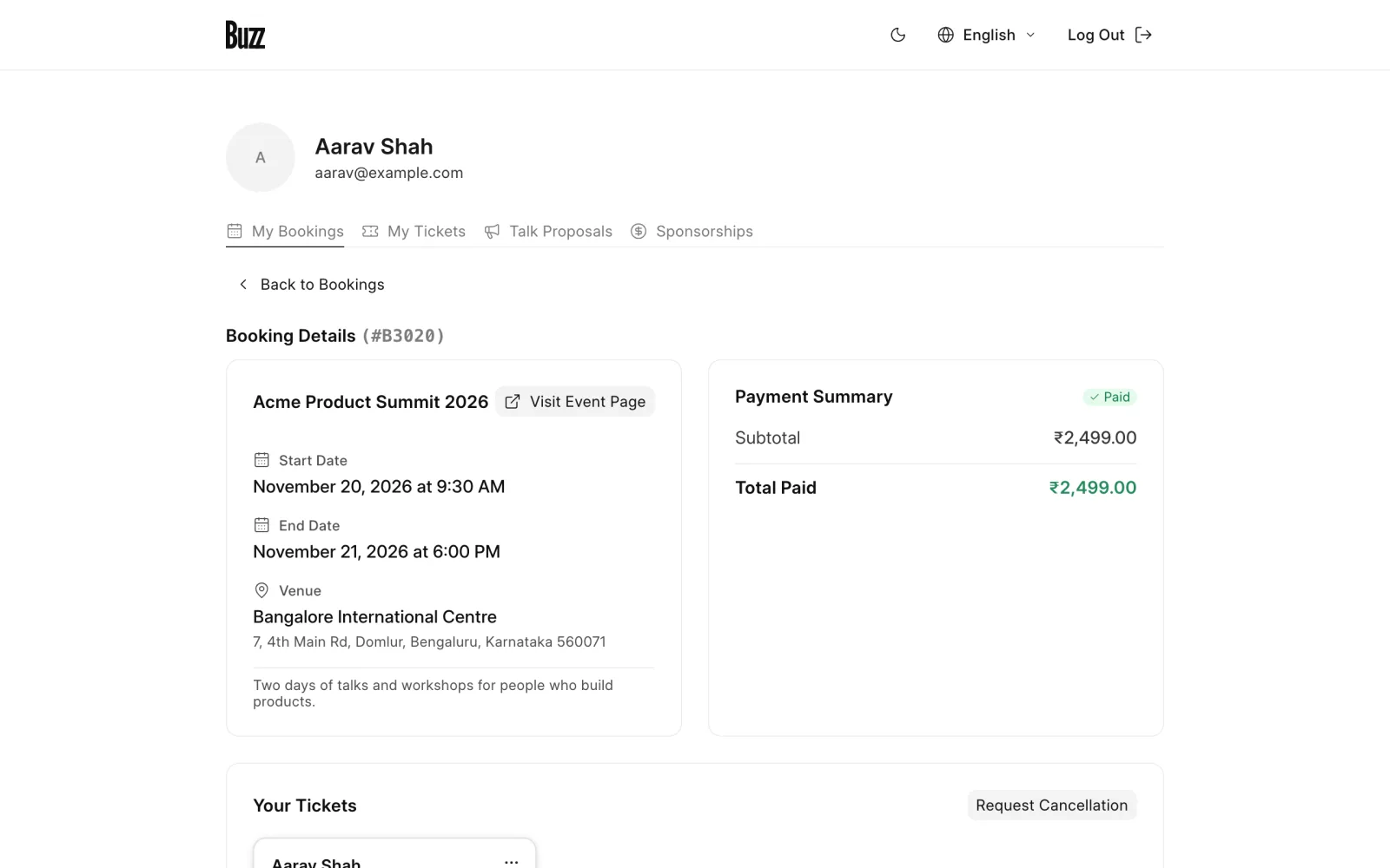 A booking with its tickets