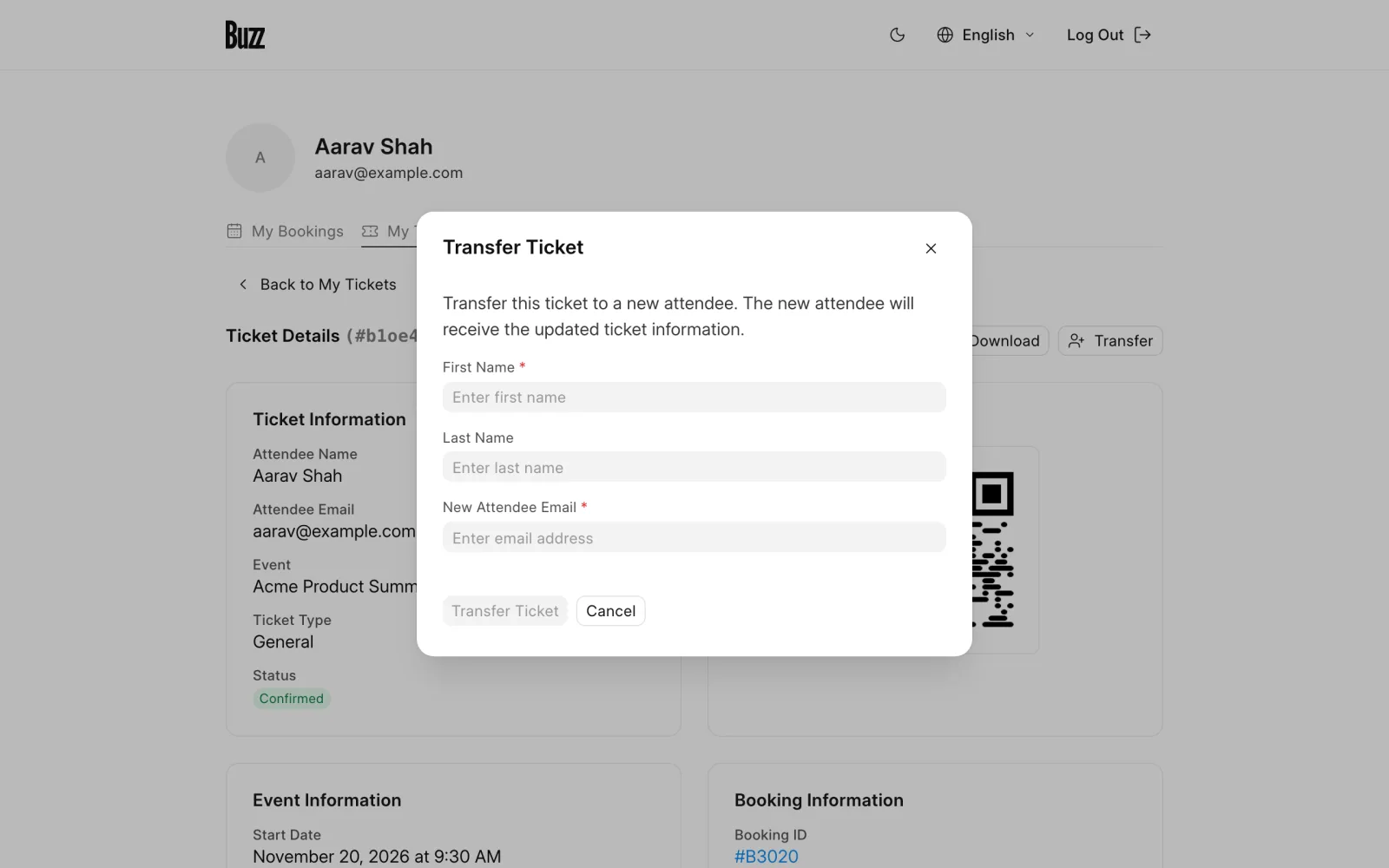 The Transfer Ticket dialog