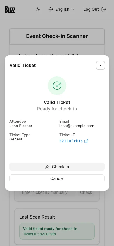 A valid ticket, ready for check-in