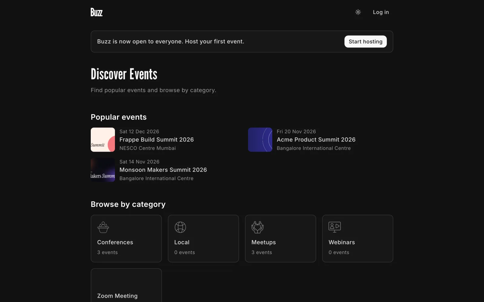 The Discover Events page