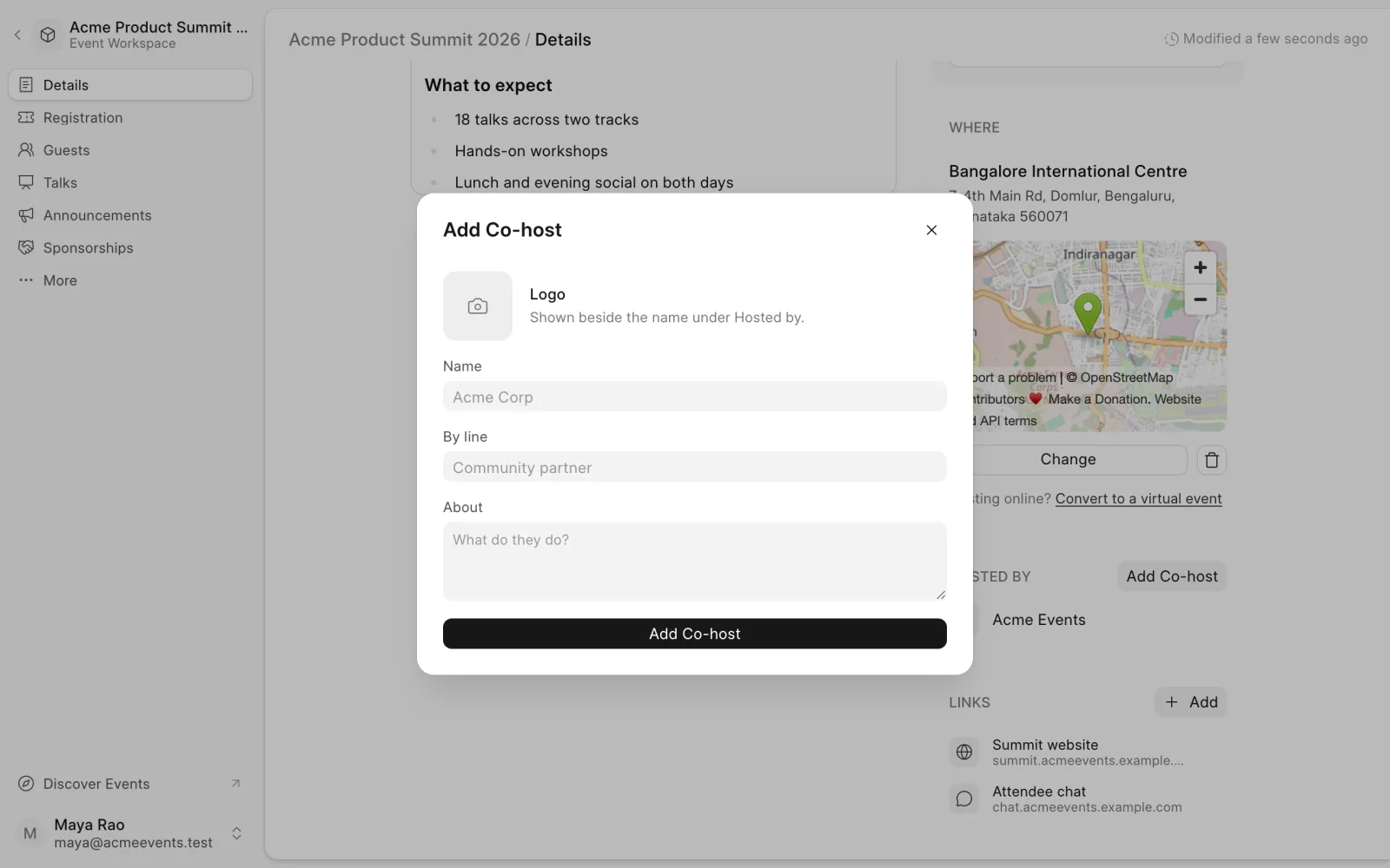 The Add Co-host dialog