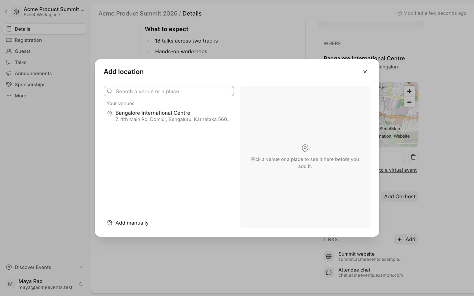 The Add location dialog