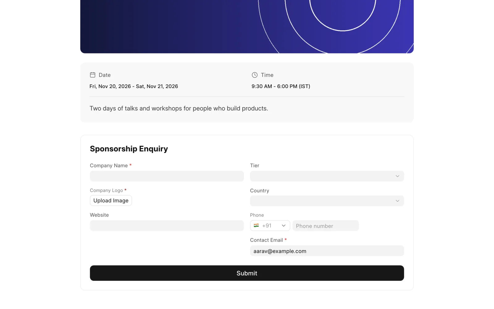 The sponsorship enquiry form