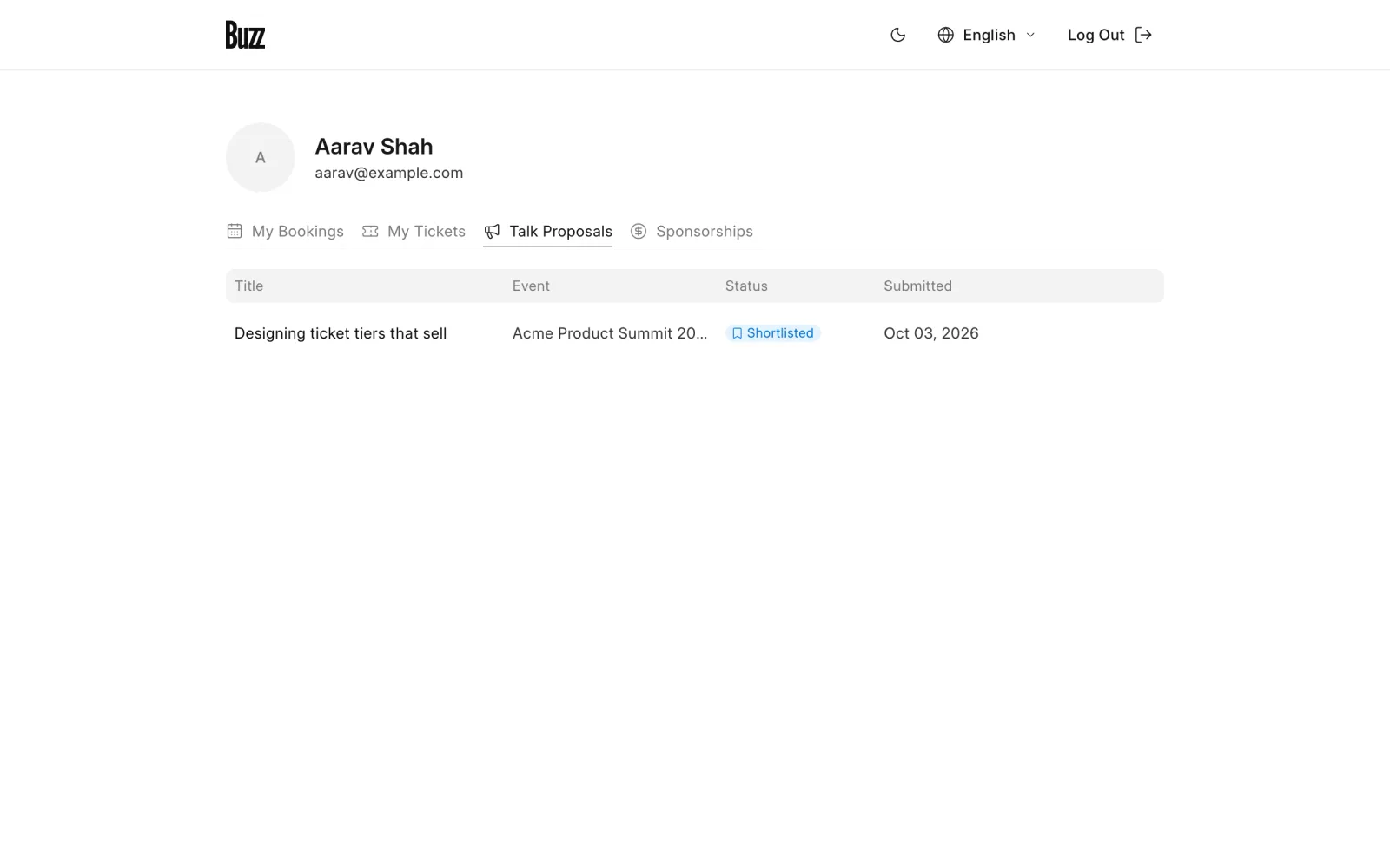 Talk Proposals in a Buzz account