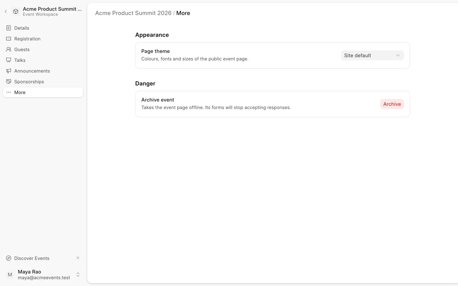 The More page