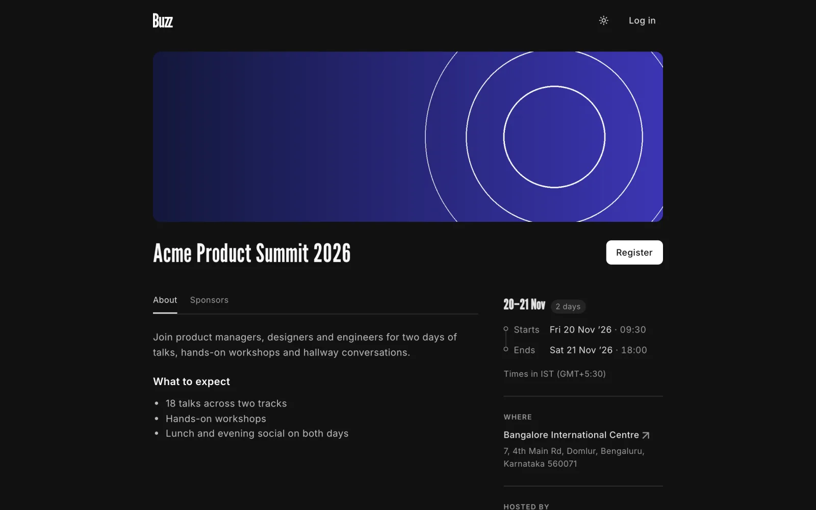 A public event page
