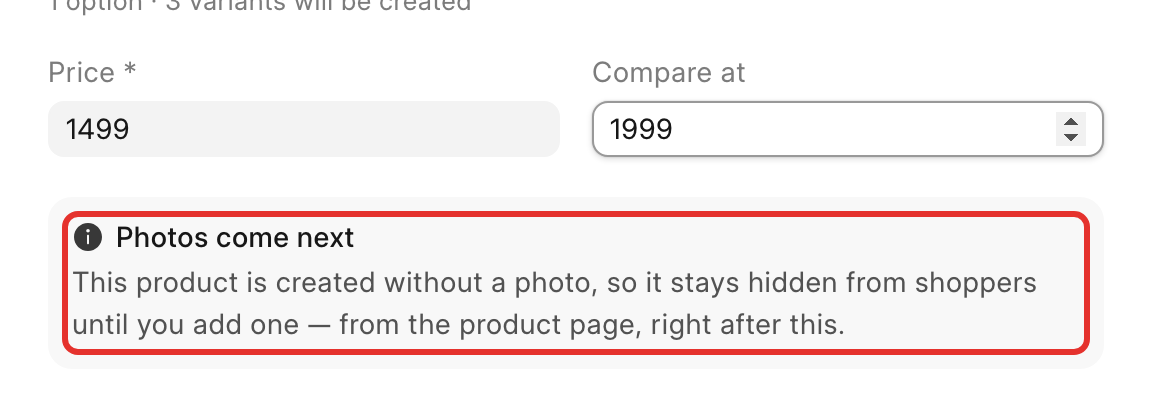 The Photos come next note in the dialog