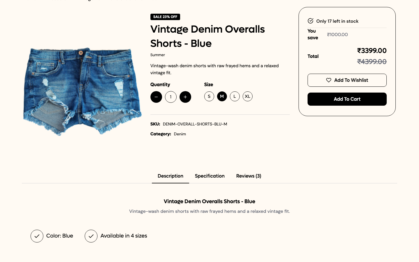 Summer Theme product page with the You save and Total table