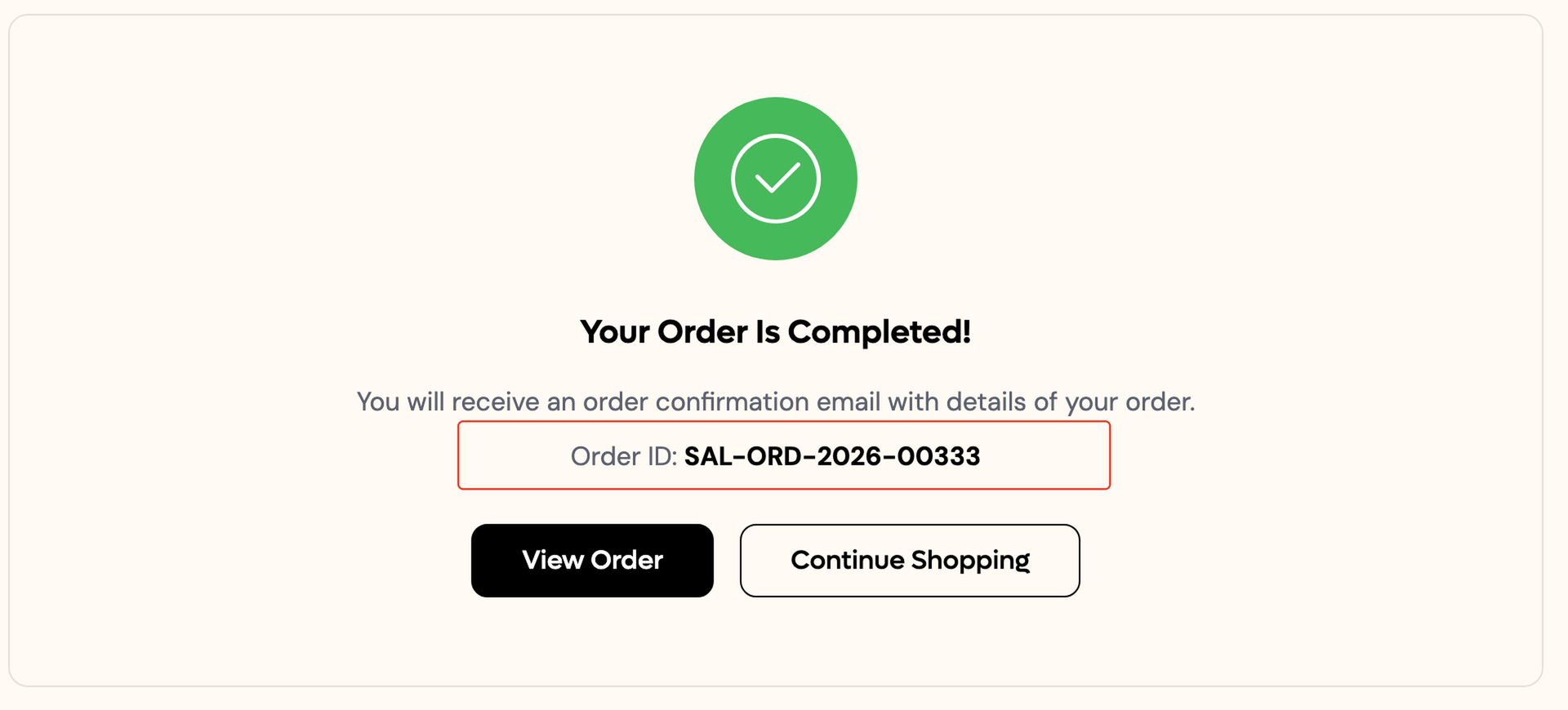 Order Confirmed page with the Order ID boxed