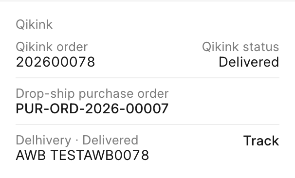 The Qikink card on a delivered order