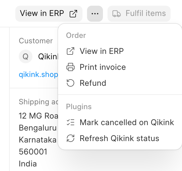 More actions on a sent order: Mark cancelled on Qikink and Refresh Qikink status